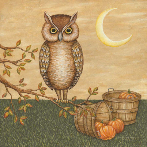 Halloween Owl White Modern Wood Framed Art Print by Brown, David Carter