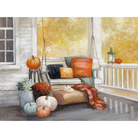 October Porch Black Modern Wood Framed Art Print with Double Matting by Purinton, Julia