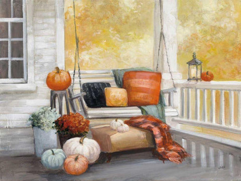 October Porch Black Ornate Wood Framed Art Print with Double Matting by Purinton, Julia