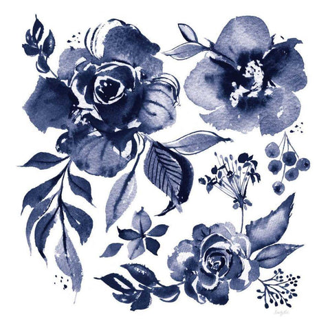 Delft Delight III DB No Words White Modern Wood Framed Art Print by Rice, Kristy