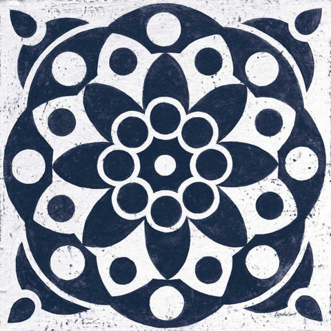 Blue and White Tile II Black Modern Wood Framed Art Print by Lovell, Kathrine