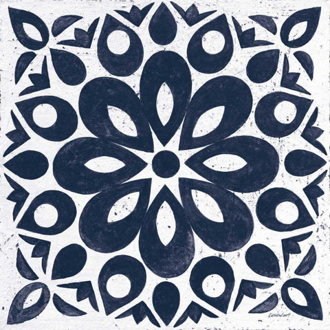 Blue and White Tile III White Modern Wood Framed Art Print by Lovell, Kathrine