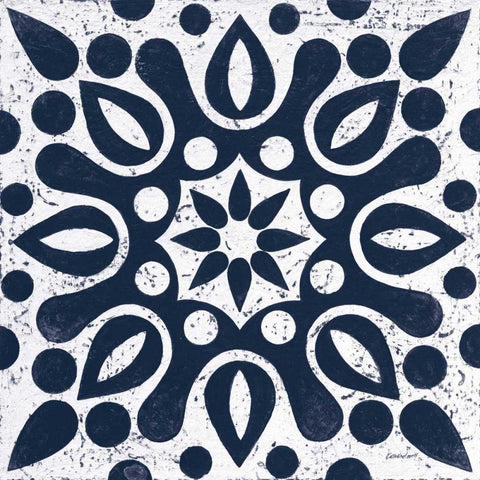 Blue and White Tile IV Black Ornate Wood Framed Art Print with Double Matting by Lovell, Kathrine
