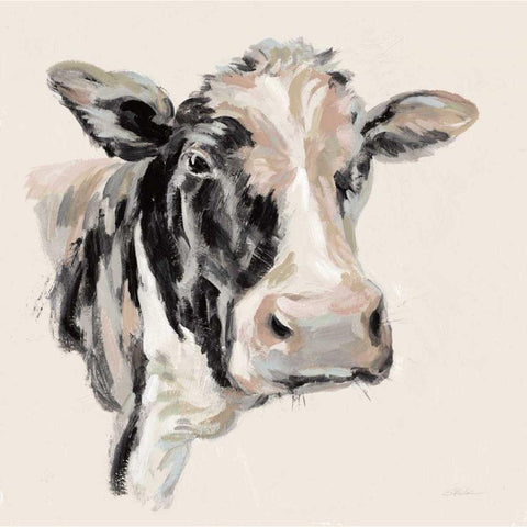 Expressionistic Cow I Neutral Black Modern Wood Framed Art Print with Double Matting by Vassileva, Silvia