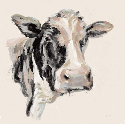 Expressionistic Cow I Neutral White Modern Wood Framed Art Print with Double Matting by Vassileva, Silvia