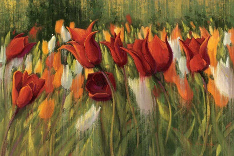 Tipsy Tulips White Modern Wood Framed Art Print with Double Matting by Novak, Shirley