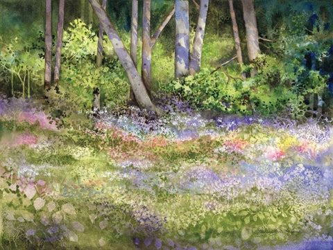 Springtime Woods White Modern Wood Framed Art Print with Double Matting by McKenna, Kathleen Parr