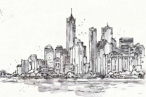 Skyline Sketches I No Words Flowers White Modern Wood Framed Art Print with Double Matting by Tavoletti, Anne