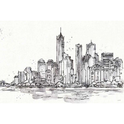 Skyline Sketches I No Words Flowers Black Modern Wood Framed Art Print by Tavoletti, Anne