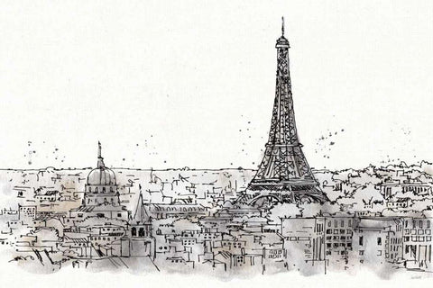 Skyline Sketches II No Words Flowers White Modern Wood Framed Art Print with Double Matting by Tavoletti, Anne