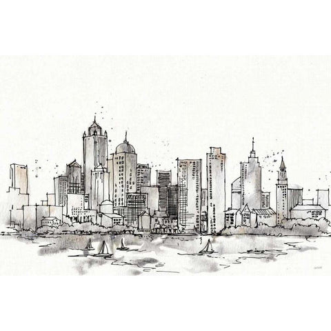 Skyline Sketches III No Words Flowers Black Modern Wood Framed Art Print with Double Matting by Tavoletti, Anne
