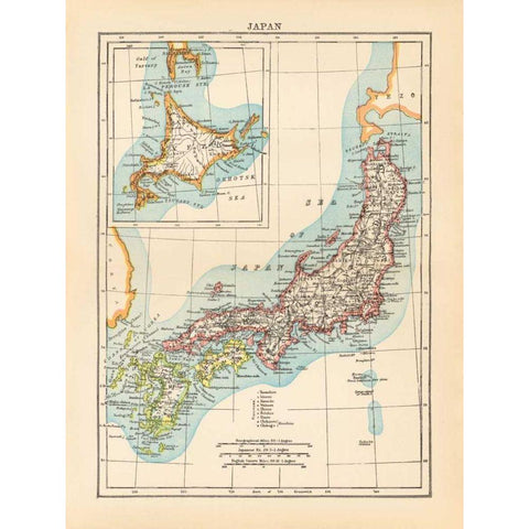 Map of Japan Black Modern Wood Framed Art Print with Double Matting by Wild Apple Portfolio