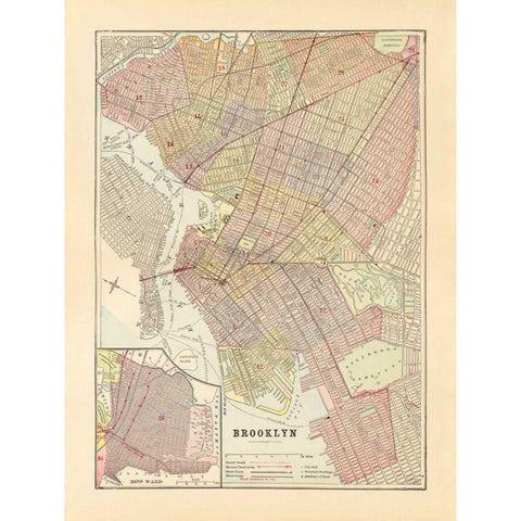 Map of Brooklyn White Modern Wood Framed Art Print by Wild Apple Portfolio