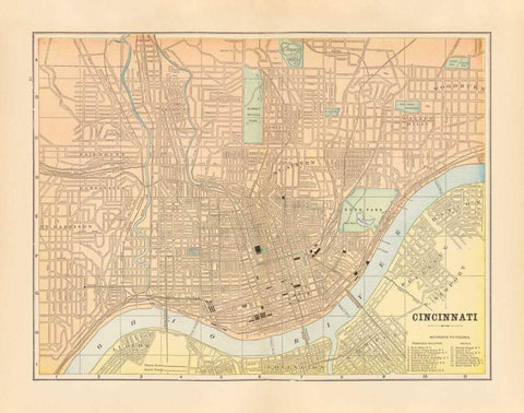 Map of Cincinnati Black Ornate Wood Framed Art Print with Double Matting by Wild Apple Portfolio