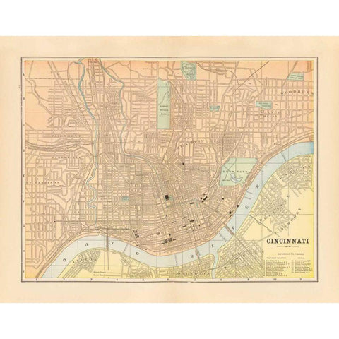 Map of Cincinnati White Modern Wood Framed Art Print by Wild Apple Portfolio