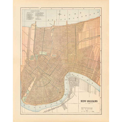 Map of New Orleans Gold Ornate Wood Framed Art Print with Double Matting by Wild Apple Portfolio