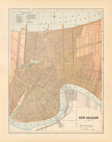 Map of New Orleans Black Ornate Wood Framed Art Print with Double Matting by Wild Apple Portfolio