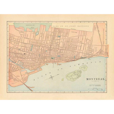 Map of Montreal Black Modern Wood Framed Art Print with Double Matting by Wild Apple Portfolio