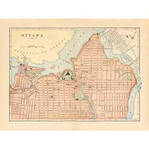 Map of Ottawa Gold Ornate Wood Framed Art Print with Double Matting by Wild Apple Portfolio