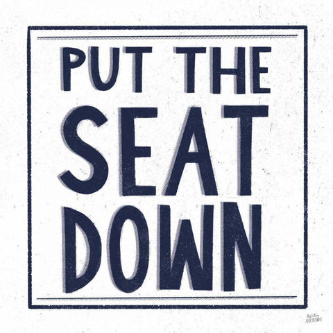 Put the Seat Down Navy White Modern Wood Framed Art Print by Averinos, Melissa