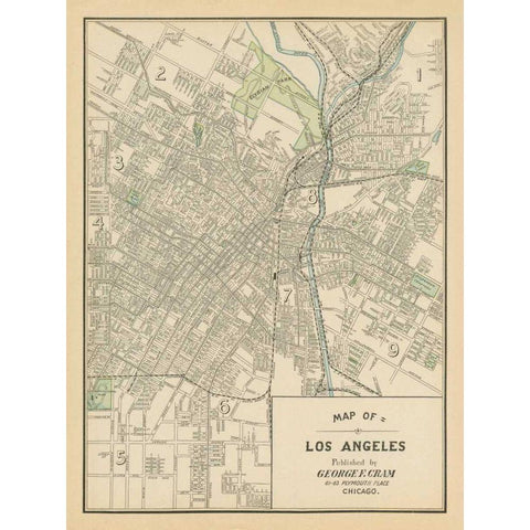 Map of Los Angeles Gold Ornate Wood Framed Art Print with Double Matting by Wild Apple Portfolio