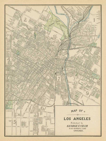 Map of Los Angeles Black Ornate Wood Framed Art Print with Double Matting by Wild Apple Portfolio