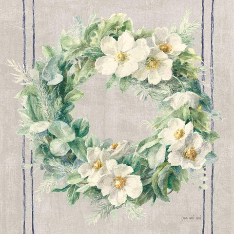 Floursack Holiday Wreath White Modern Wood Framed Art Print by Nai, Danhui