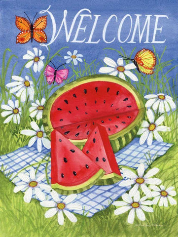 Summertime Welcome Black Ornate Wood Framed Art Print with Double Matting by McKenna, Kathleen Parr