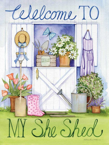 My She Shed White Modern Wood Framed Art Print with Double Matting by McKenna, Kathleen Parr