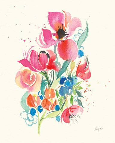 Bright Bouquet White Modern Wood Framed Art Print with Double Matting by Rice, Kristy
