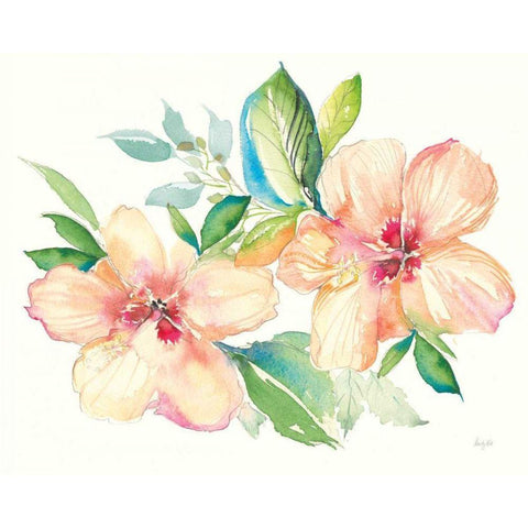 Pastel Garden Hibiscus Gold Ornate Wood Framed Art Print with Double Matting by Rice, Kristy