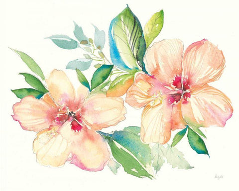 Pastel Garden Hibiscus Black Ornate Wood Framed Art Print with Double Matting by Rice, Kristy