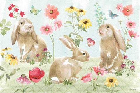 Sweet Bunnies I White Modern Wood Framed Art Print with Double Matting by Grove, Beth