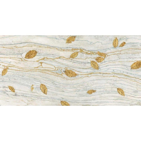 Golden Fossil Leaves White Modern Wood Framed Art Print by Wiens, James