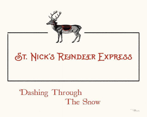 St. Nicks Reindeer Express White Modern Wood Framed Art Print with Double Matting by Pela Studio