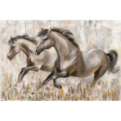 Running Horses Black Modern Wood Framed Art Print with Double Matting by Vassileva, Silvia