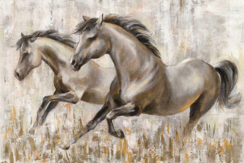 Running Horses White Modern Wood Framed Art Print with Double Matting by Vassileva, Silvia