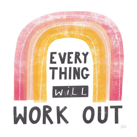 Everything Will Work Out White Modern Wood Framed Art Print with Double Matting by Averinos, Melissa