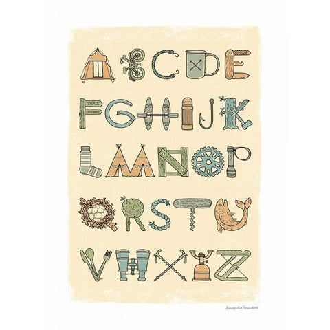 Camping Alphabet White Modern Wood Framed Art Print by Snowdon, Alexandra