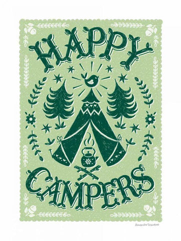 Happy Campers White Modern Wood Framed Art Print with Double Matting by Snowdon, Alexandra