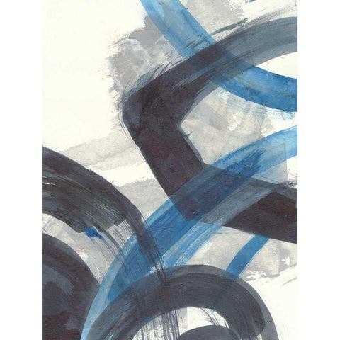 Blue Brushy Abstract I Black Modern Wood Framed Art Print with Double Matting by Nai, Danhui