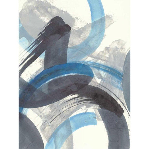 Blue Brushy Abstract II Black Modern Wood Framed Art Print with Double Matting by Nai, Danhui