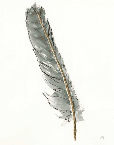 Gold Feathers II Green White Modern Wood Framed Art Print with Double Matting by Paschke, Chris
