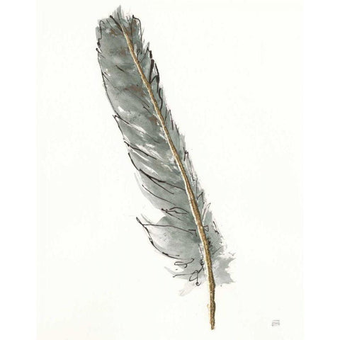 Gold Feathers II Green Gold Ornate Wood Framed Art Print with Double Matting by Paschke, Chris