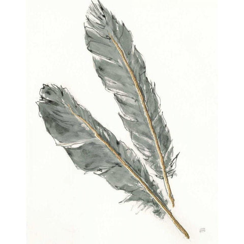 Gold Feathers III Green Black Modern Wood Framed Art Print with Double Matting by Paschke, Chris