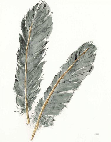 Gold Feathers IV on Grey White Modern Wood Framed Art Print with Double Matting by Paschke, Chris
