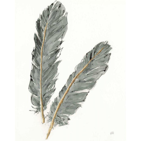 Gold Feathers IV on Grey Gold Ornate Wood Framed Art Print with Double Matting by Paschke, Chris