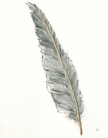 Gold Feathers VI Green White Modern Wood Framed Art Print with Double Matting by Paschke, Chris