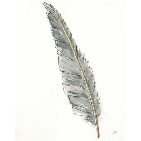 Gold Feathers VI Green Black Modern Wood Framed Art Print with Double Matting by Paschke, Chris