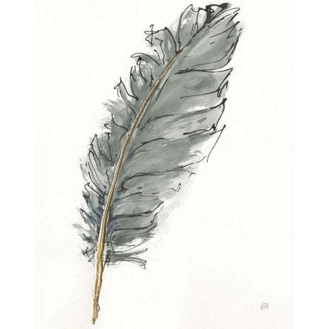 Gold Feathers VII Green Black Modern Wood Framed Art Print with Double Matting by Paschke, Chris